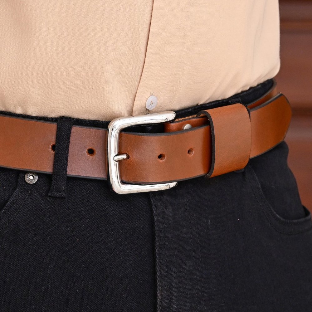 Hand Crafted 100% Genuine Mustard Brown Leather Mens Belt - Free Personalization - Picture 8 of 15